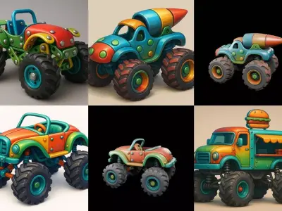 Monster Truck bundle 10 pack 100 glb 3D model