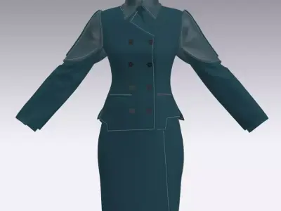 Teal Avant-Garde Military-Inspired Coat Free 3D model