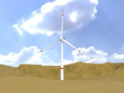 Wind turbine V1 H-120 RD 160m animation and Foundation Low-poly 3D model