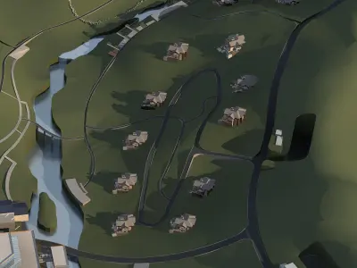 Villa resort with lake in middle 3D model