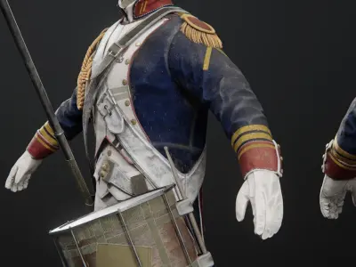  Soldier Napoleon Flag Support Rigged Low-poly 3D model