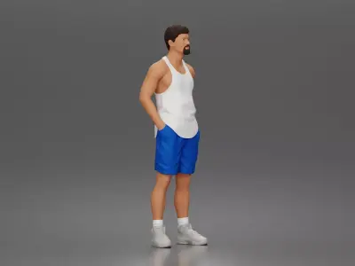 Man stands hands in pockets wearing tanktop shorts 3D print model