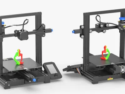 Desktop 3D Printer with Printed Figurine Black 3D model
