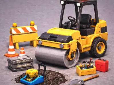 Mini Construction Road Roller - Stylized 3D Vehicle - PBR Low-poly 3D model