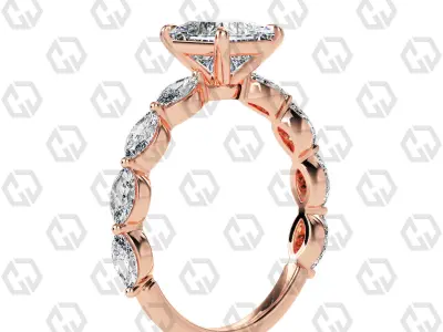 Ring 88 Princess Shape marquise on shanks with Gems 3D print model