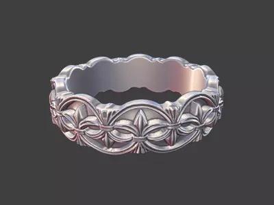 fleur de lis ring silver vintage band ring 3D print model
