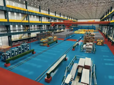 Industrial Steel Structure Factory And Workshop Scene 3D model
