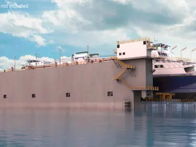 Large Ship in Floating Drydock 3D model