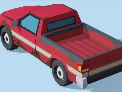 Stylized Old Rusted Pickup Truck - Lowpoly Mobile Ready Low-poly 3D model