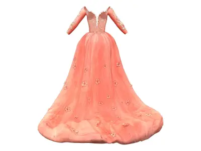 Prom Dress With Tail Low-poly 3D model