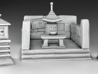 Stylized Japanese Elements of decor Set Part 2 3D print model