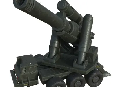 Cannon machine gun Low-poly 3D model