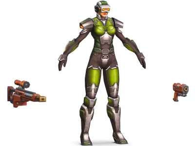 Sci-Fi Woman Cyborg Drone Sniper Soldier Low-poly 3D model purchase