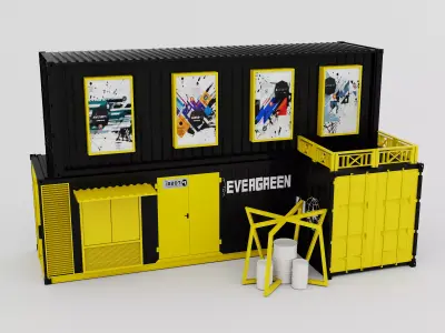 Modular Industrial Container Building Model Set Low-poly 3D model