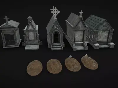 Cemetery Crypts Low-poly 3D model