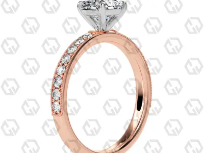 Ring 70 Radiant Shape milgrain pave set ring with Gems 3D print model