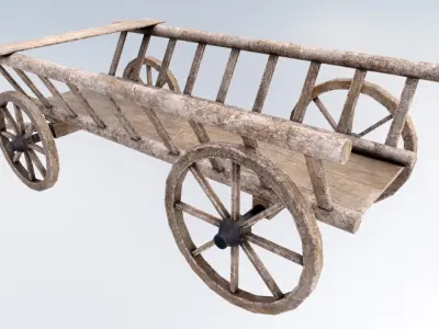Wagon Wooden Low-poly 3D model