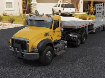 Truck with Step Deck Trailer Low-poly 3D model