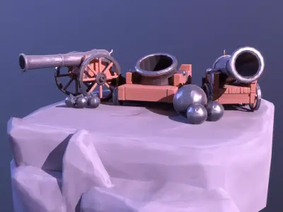Artillery cannon Low-poly 3D model