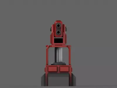 PBR Turret Gun 02 Red Low-poly 3D model