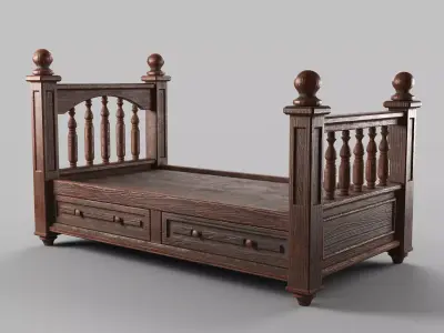 Vintage bed Low-poly 3D model
