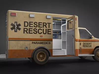 Desert Rescue Ambulance 3D Model  Game-Ready Cinematic Vehicle Low-poly 3D model