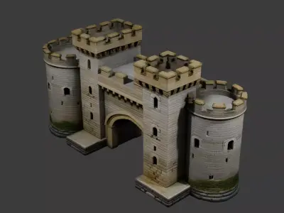Medieval Castle Fortress Gate  with  Towers Fantasy 3D Model Low-poly 3D model