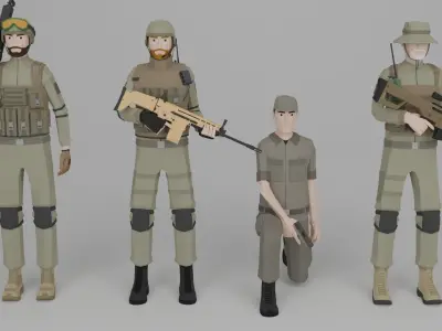 Low poly Soldiers Rigged Low-poly 3D model