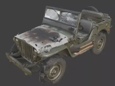 Destroyed Military Jeep 4x4  Model Low-poly 3D model