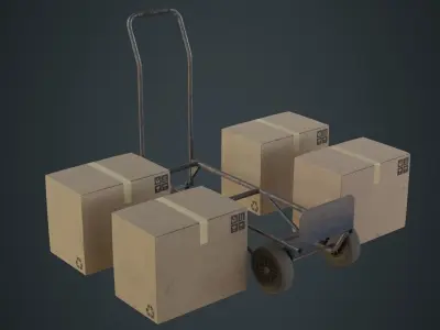 Hand Truck And Boxes 2B Low-poly 3D model