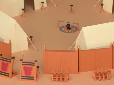 Cartoon Medieval Barracks Low-poly 3D model
