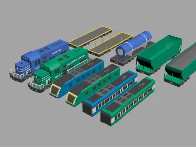 Low Poly Train pack Low-poly 3D model