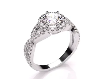 Halo Round Cut Antique Diamond Engagement Bridal Ring 3D print model
