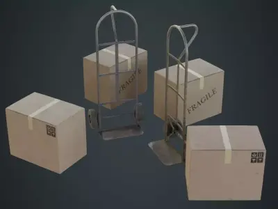 Hand Truck And Boxes 4B Low-poly 3D model