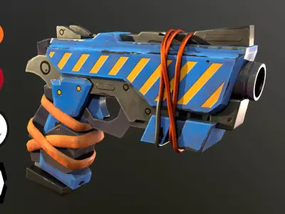 Stylized Hand painted PBR Pistol Low-poly 3D model