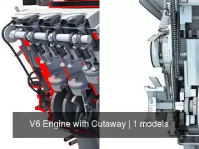 V6 Engine with Cutaway 3D Model Pack