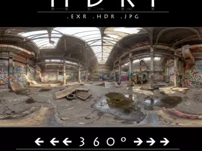 Abandoned Graffiti Skate Warehouse Factory HDRI 360 Panorama   3D model
