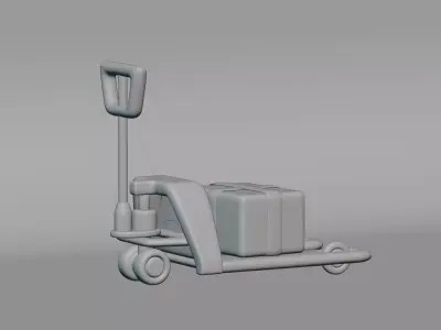 Hydraulic trolley with cardboard box Low-poly 3D model