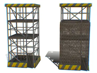 Military Scaffolding Tower Safety Caution Stripe Low-poly 3D model