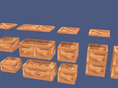 Low poly wood boxes 7 pcs Low-poly 3D model