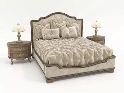 Victorian Style Tufted Bed with Nightstands 3D model
