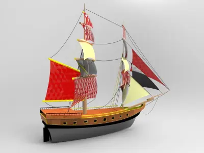 Pirate sailboat Low-poly 3D model