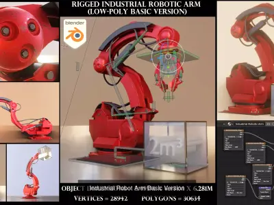 Industrial Robot Arm High and Low-Poly 3D Model Pack
