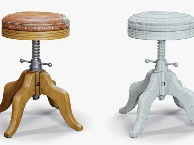 Stool Swivel Vintage Leather Low-poly 3D model