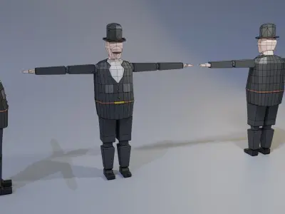 Low poly Agent man in suit and top hat Free low-poly 3D model
