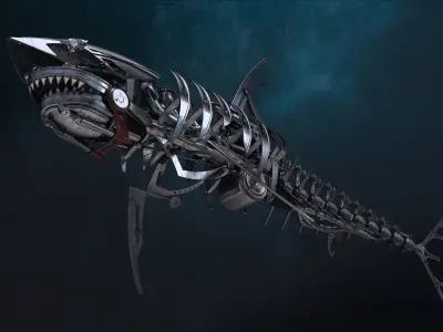 Metal robot shark 3D model