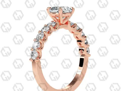 Ring 92 Cushion Shape prong set round on shank with Gems 3D print model