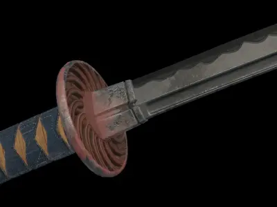 Stylized rusty katana with jeans handle PBR low-poly game ready Free low-poly 3D model