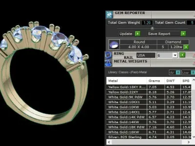 5 Stone Engagement Band 4mm 3D print model purchase