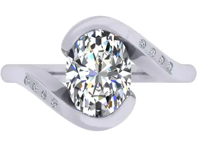 Oval Stone Bypass Ring 3D print model purchase